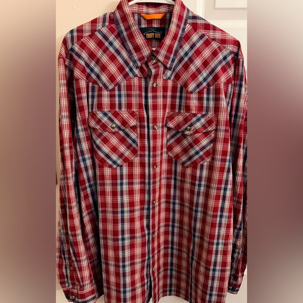 Orvis Trout Bum Multicolored Plaid Pearl Snap Men’s L Long Sleeve Snap‎ Up Shirt